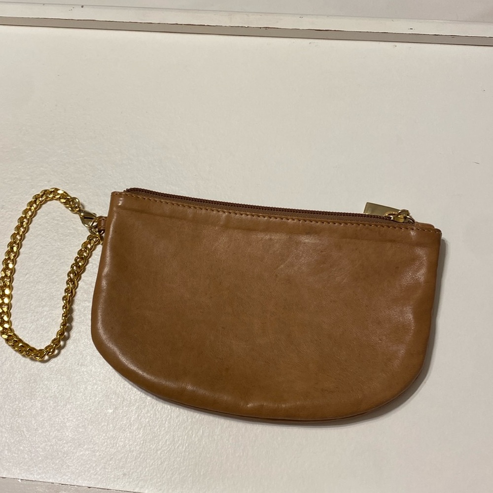Tan leather wristlet